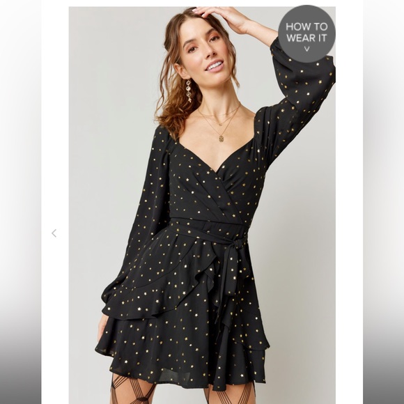 Francesca’s Gold Star Black Mini Dress - Picture 2 of 5